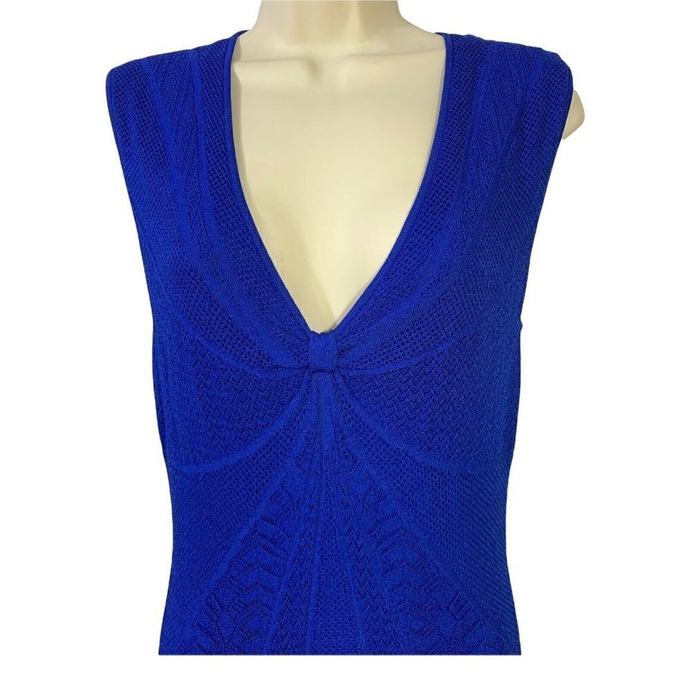 Catherine Malandrino Starburst Pointelle Knit Crochet Dress Blue V-Neck NWT $295 - Picture 4 of 12
